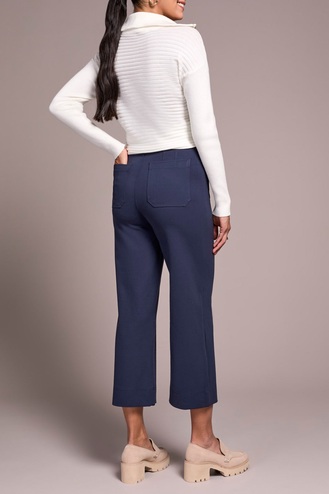 HIGH RISE FLY FRONT CAPRI W/POCKETS - SAPPHIRE
