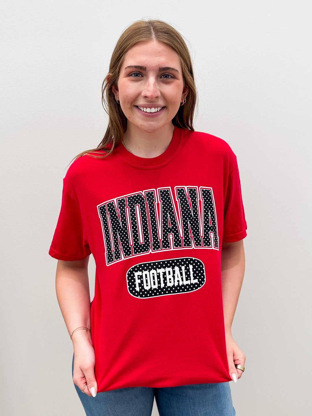 SHORT SLEEVE POLKA DOT INDIANA FOOTBALL TSHIRT - RED