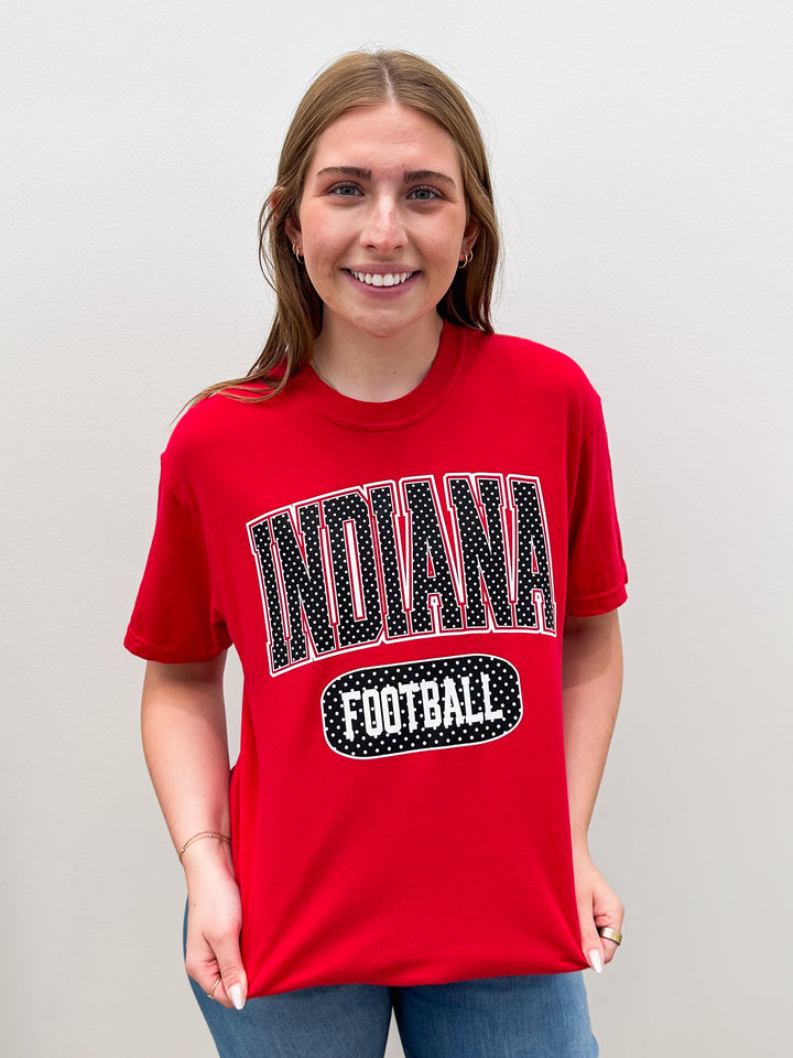 SHORT SLEEVE POLKA DOT INDIANA FOOTBALL TSHIRT - RED