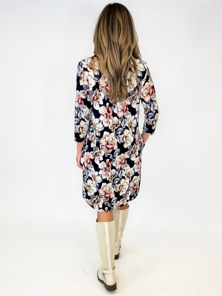 STRETCHY A-LINE DRESS - NAVY TAUPE