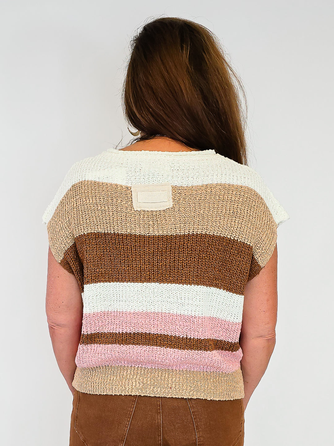 STRIPED CAP SLEEVE SWEATER - ROSY HAZELNUT
