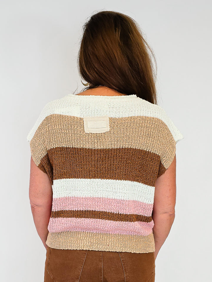 STRIPED CAP SLEEVE SWEATER - ROSY HAZELNUT