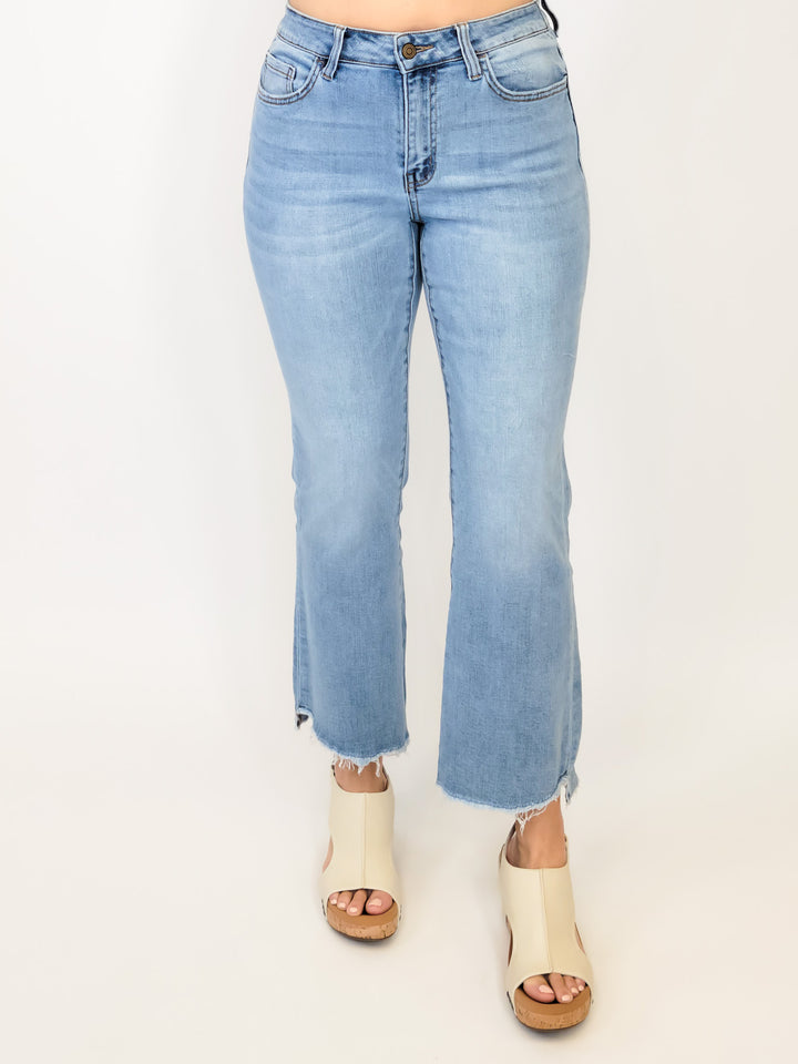 MID RISE CROP FLARE JEAN - WOWS MED WASH - 27" INSEAM