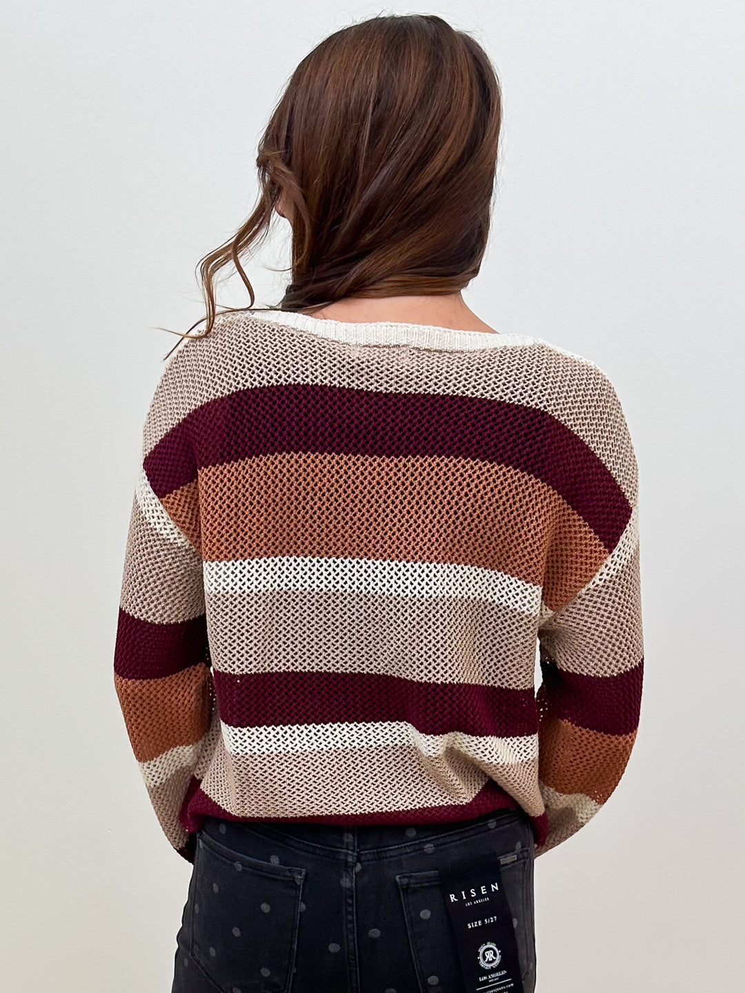 OPEN KNIT MULTI COLOR SWEATER - WINE