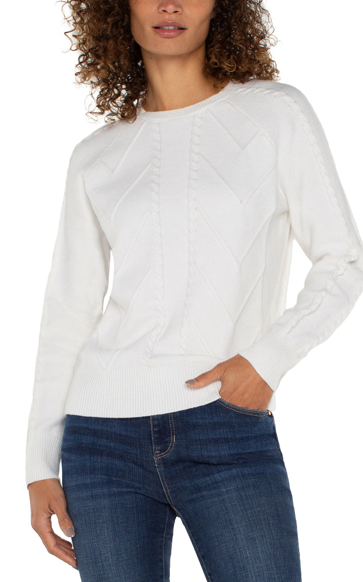 LONG SLEEVE CREW NECK RAGLAN SWEATER - PORCELAIN