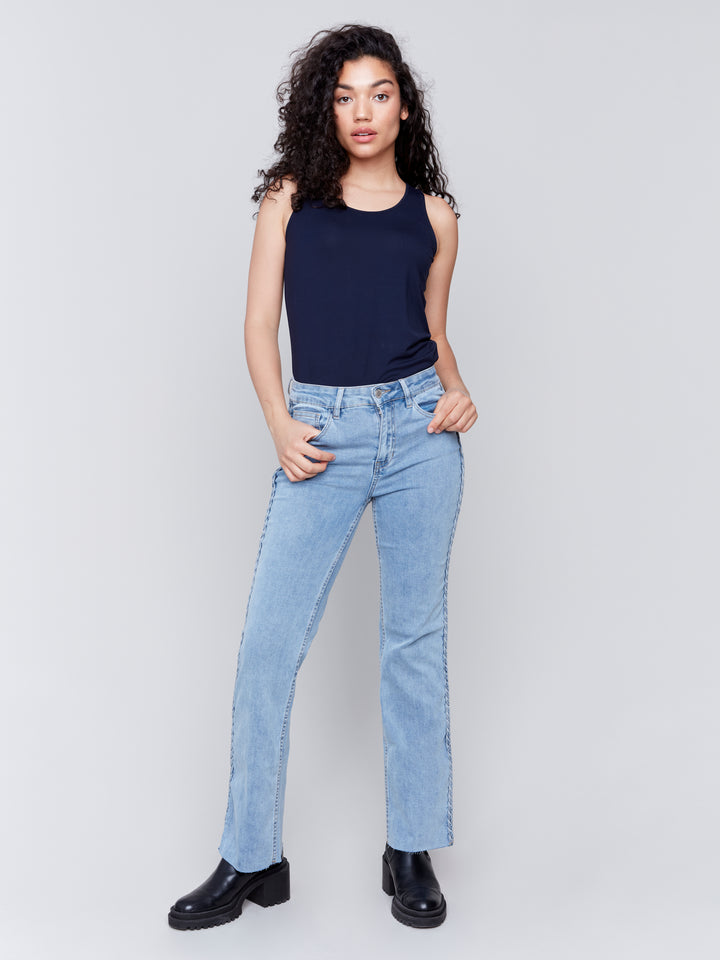 BRAIDED SIDE SEAM PANTS - LIGHT BLUE