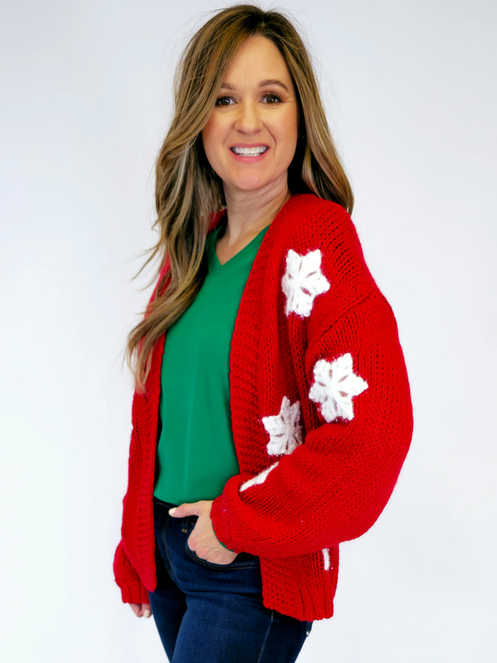 SNOWFLAKE CARDIGAN - RED