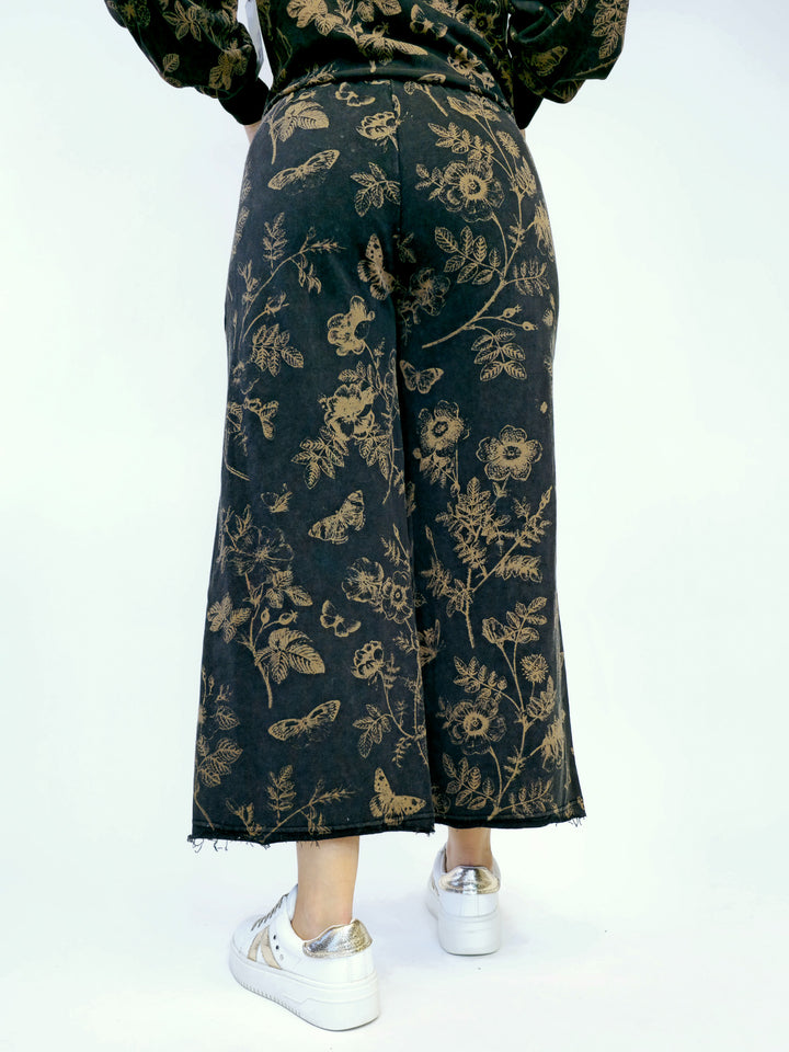 FRENCH TERRY FLORAL PRINT PANTS - ASH