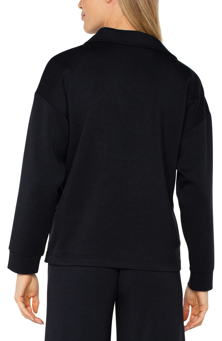 V-NECK COLLARED PULLOVER -  BLACK