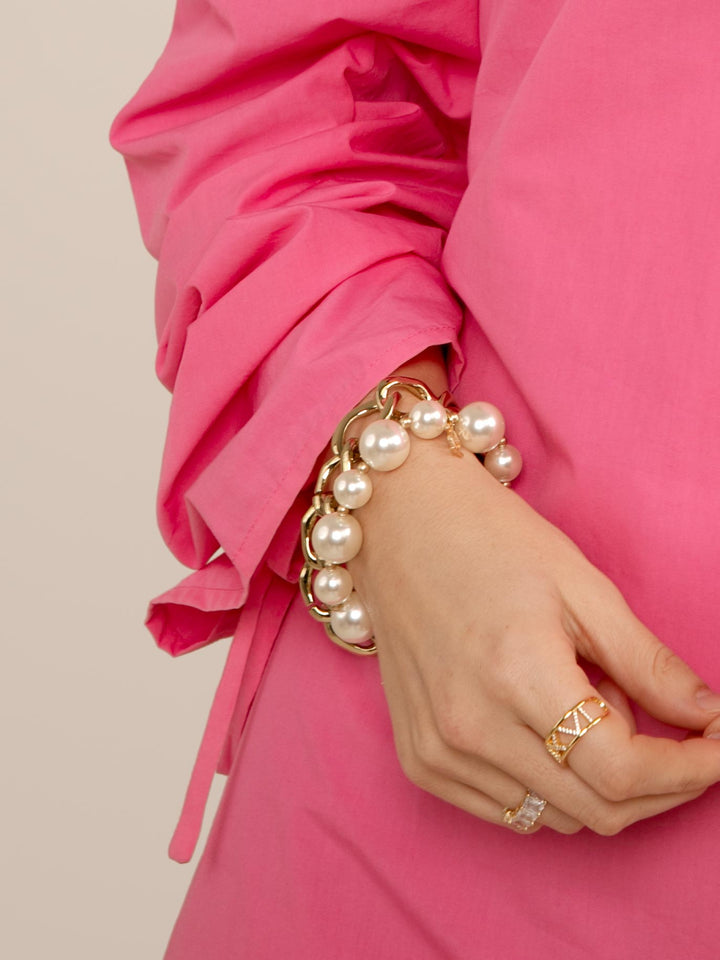 MIXED PEARL STRETCH BRACELET - GLD