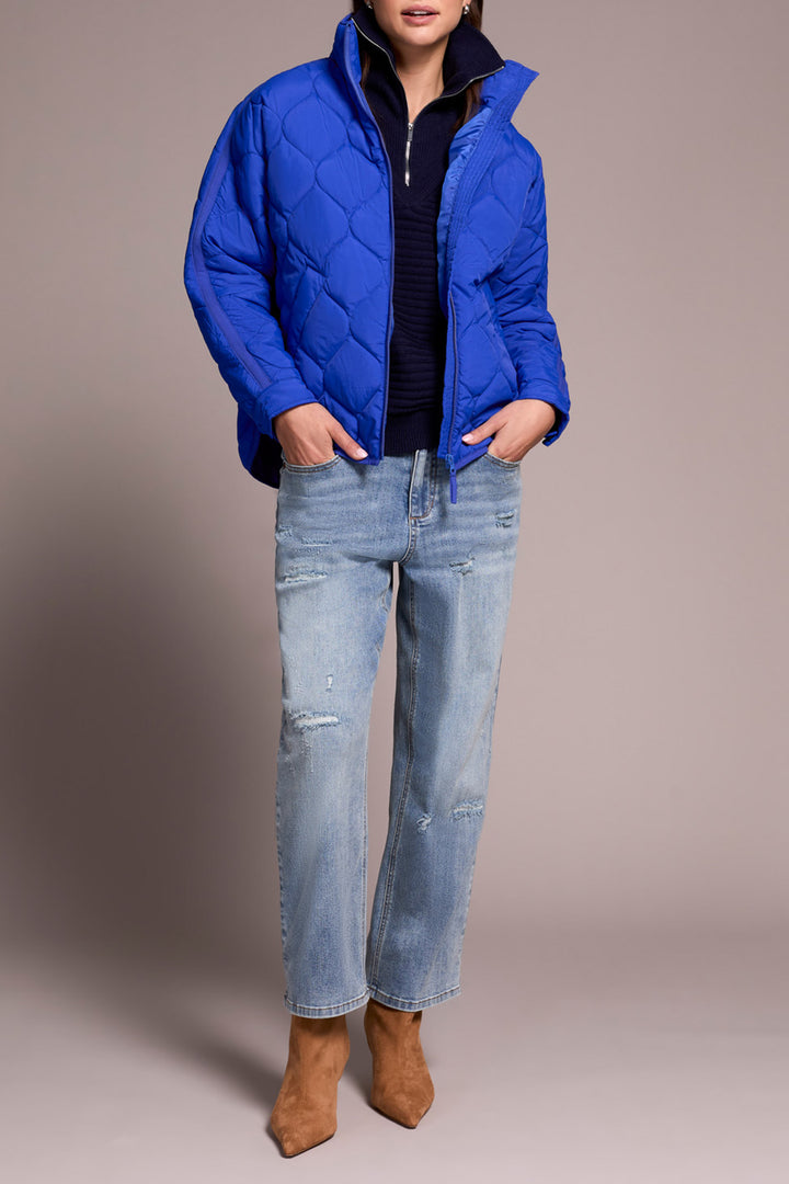 ZIPPER FRONT QUILTED JACKET - LAPIS BLUE