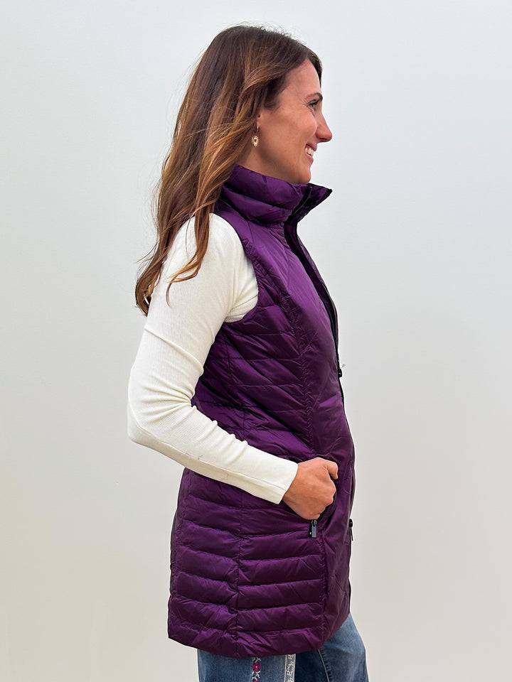 ANORAK CHEVRON QUILTED PACKABLE PUFF VEST W/BAG - MULBERRY