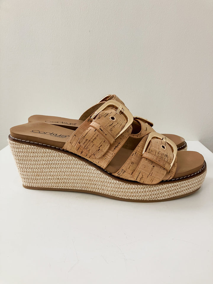 CORKY'S MANIFEST DOUBLE BUCKLE WEDGE SANDAL - CORK