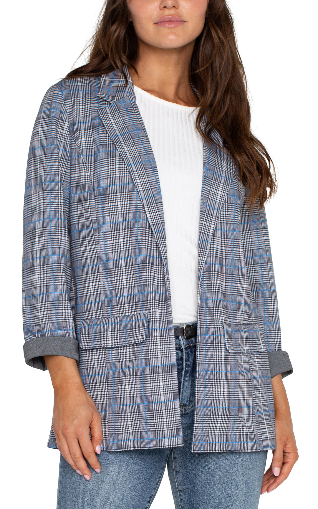 BOYFRIEND BLAZER - BLUE TOPAZ PLAID