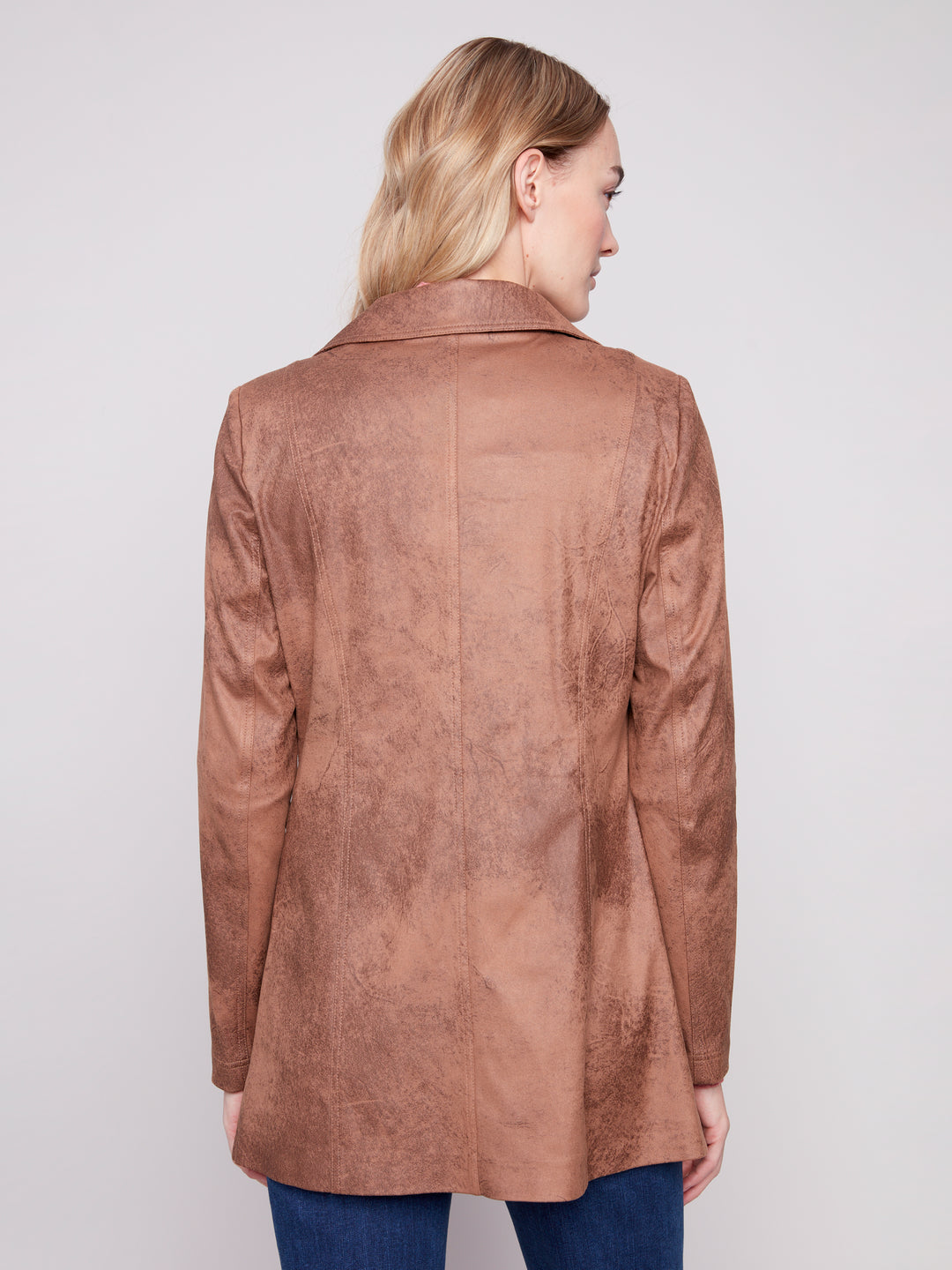 VINTAGE TEXTURE FAUX SUEDE LONG JACKET - TRUFFLE