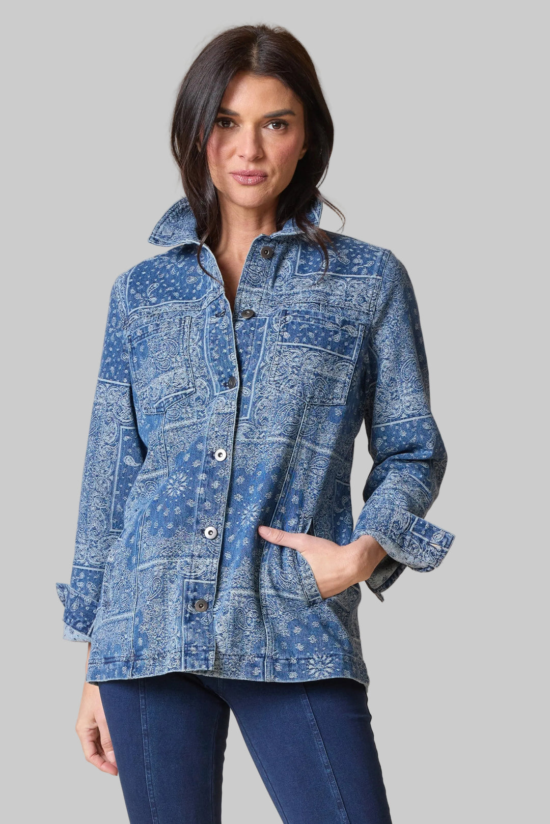 PAISLEY JACQUARD BOYFRIEND JACKET - INDIGO