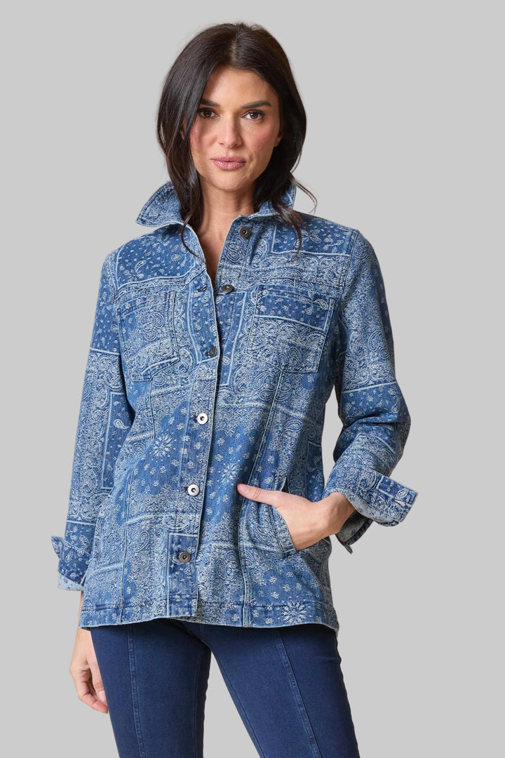 PAISLEY JACQUARD BOYFRIEND JACKET - INDIGO