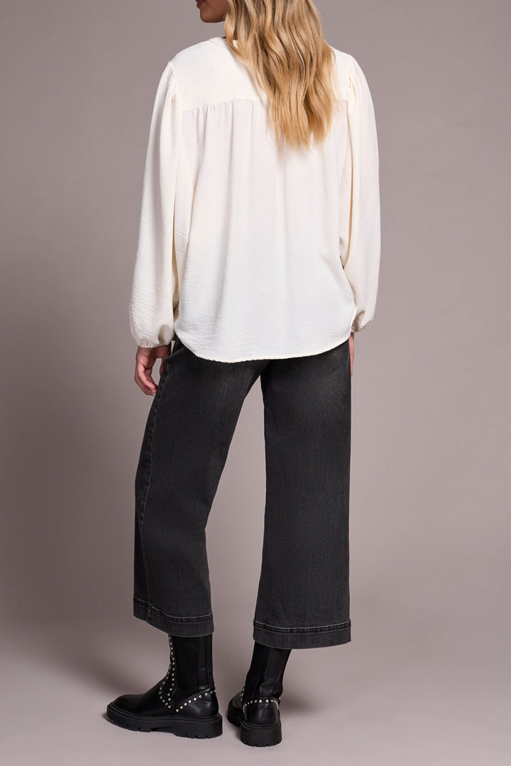 LONG SLEEVE BLOUSE W/FOLDED HEM - EGGSHELL