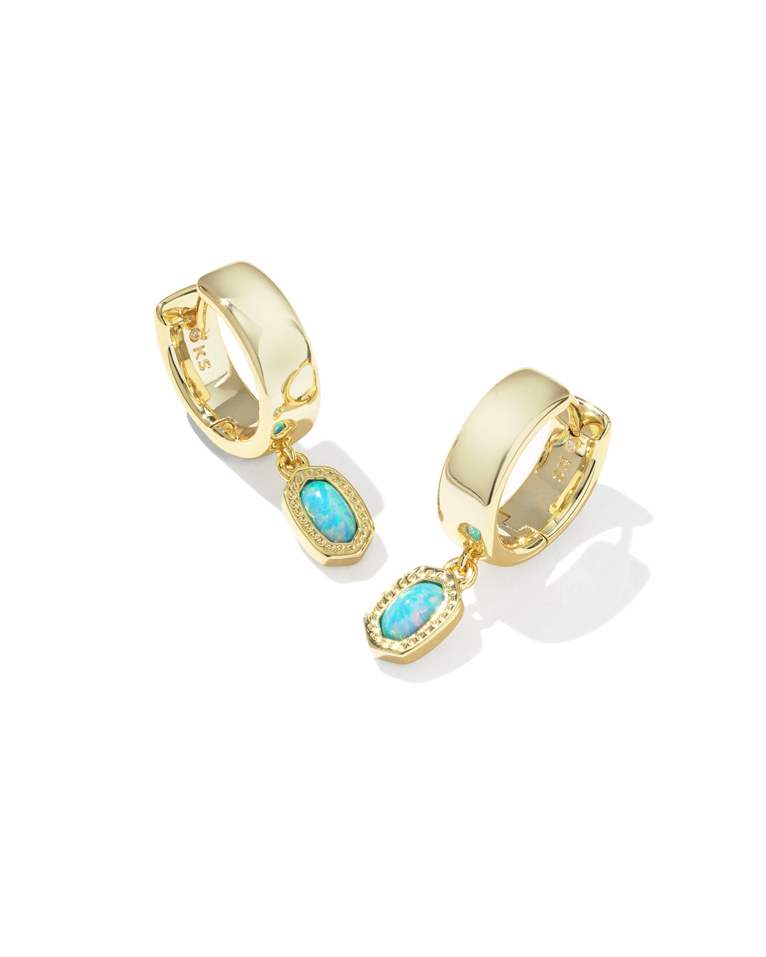 KENDRA SCOTT MINI ELLIE WIDE HUGGIE EARRINGS - GOLD BLUE OPAL