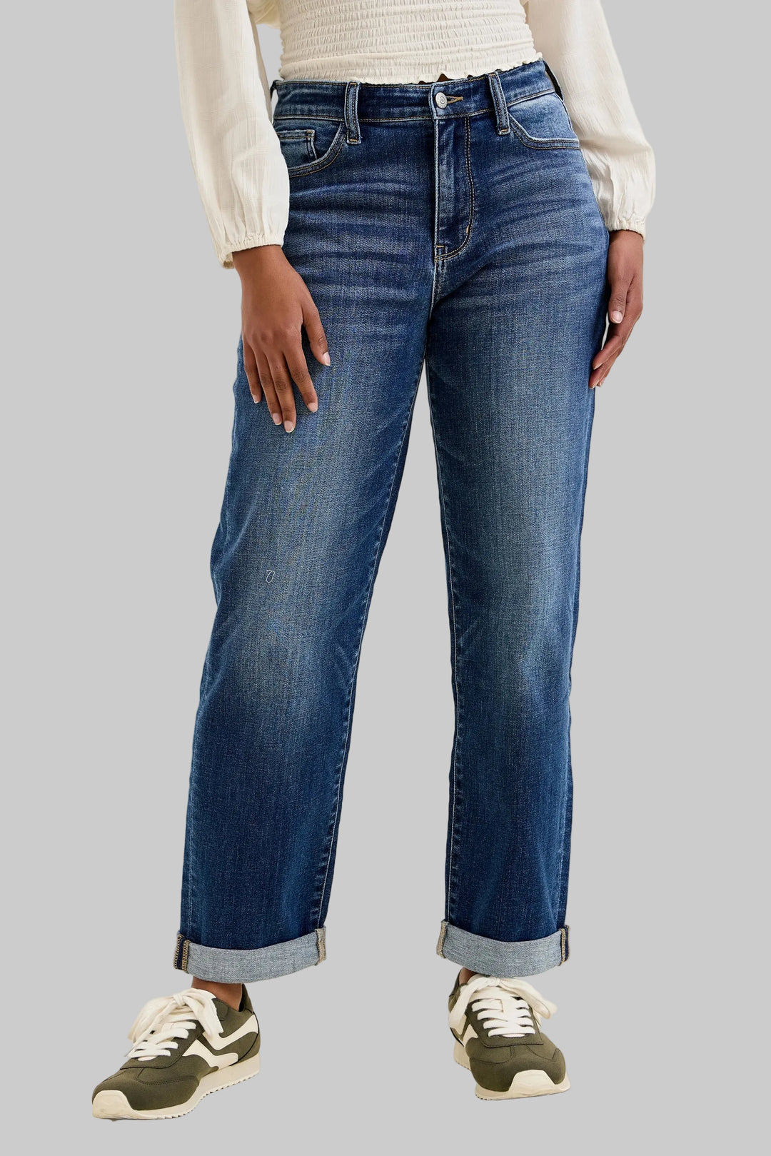 JUDY BLUE MID RISE BILLE BOYFRIEND JEANS - DARK TRUE INDIGO - 27"/30.5"