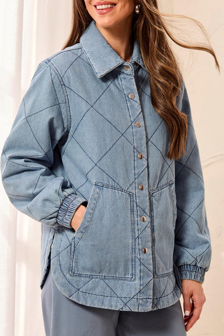 LONG SLEEVE DENIM QUILTED JACKET - SKYLIGHT