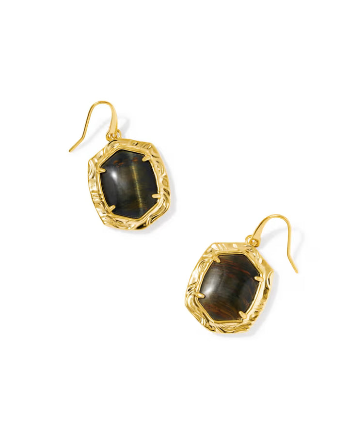 KENDRA SCOTT TIGER STRIPED DAPHNE DROP EARRINGS - GOLD DARK BROWN TIGER&