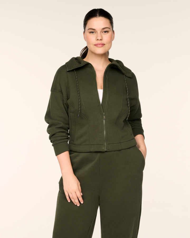 SPANX BOOSTUP COTTON FLEECE FULL ZIP HOODIE - MONSTERA