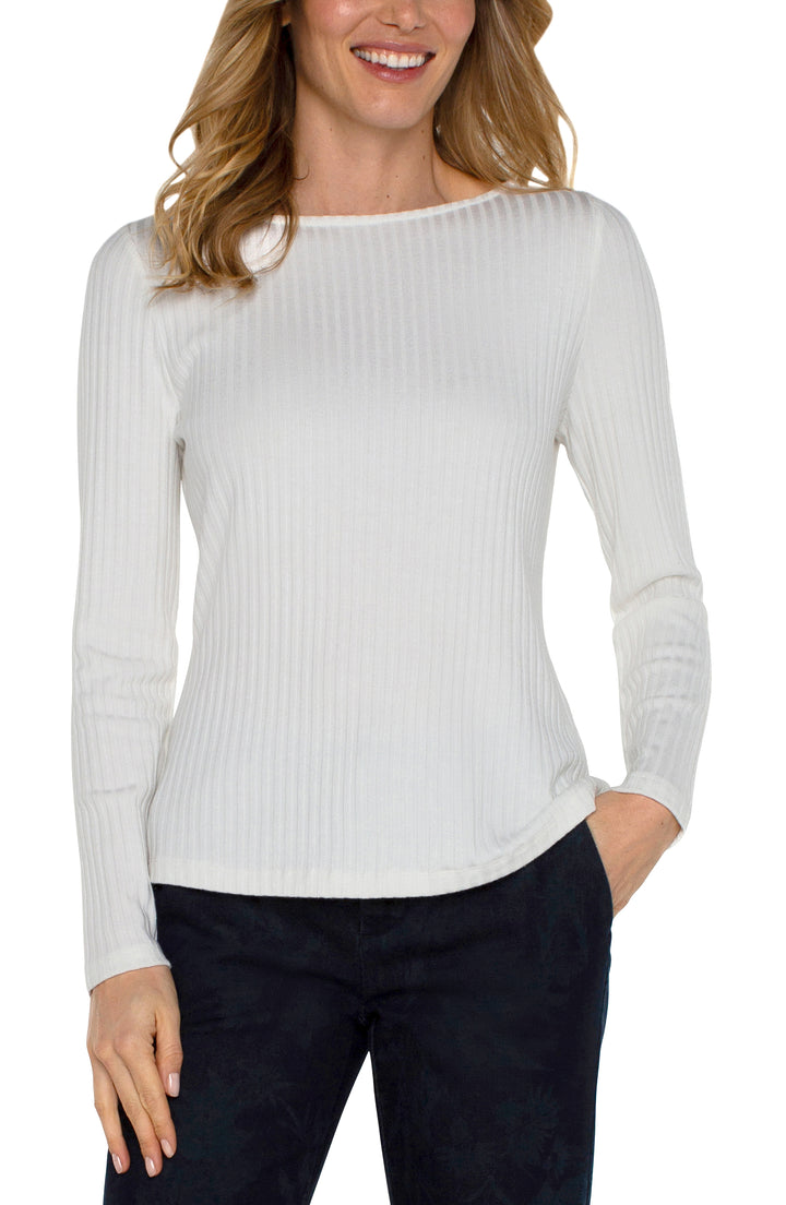 LONG SLEEVE BOAT NECK KNIT TOP - SNOW