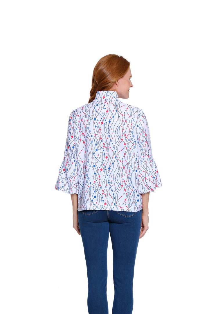 3/4 PUFF SLEEVE BUTTON FRONT JACKET - DOTS RWB