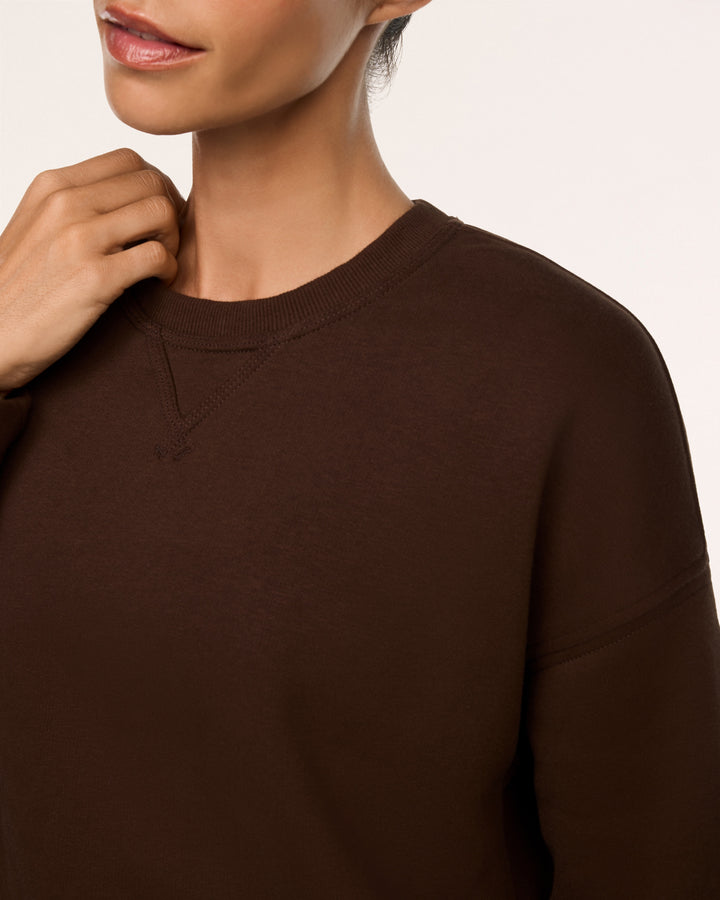 SPANX COTTON FLEECE CREWNECK - UMBER ROOT