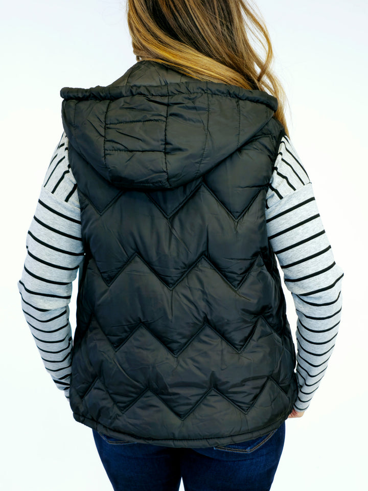 PUFF VEST W/REMOVABLE HOOD - BLACK