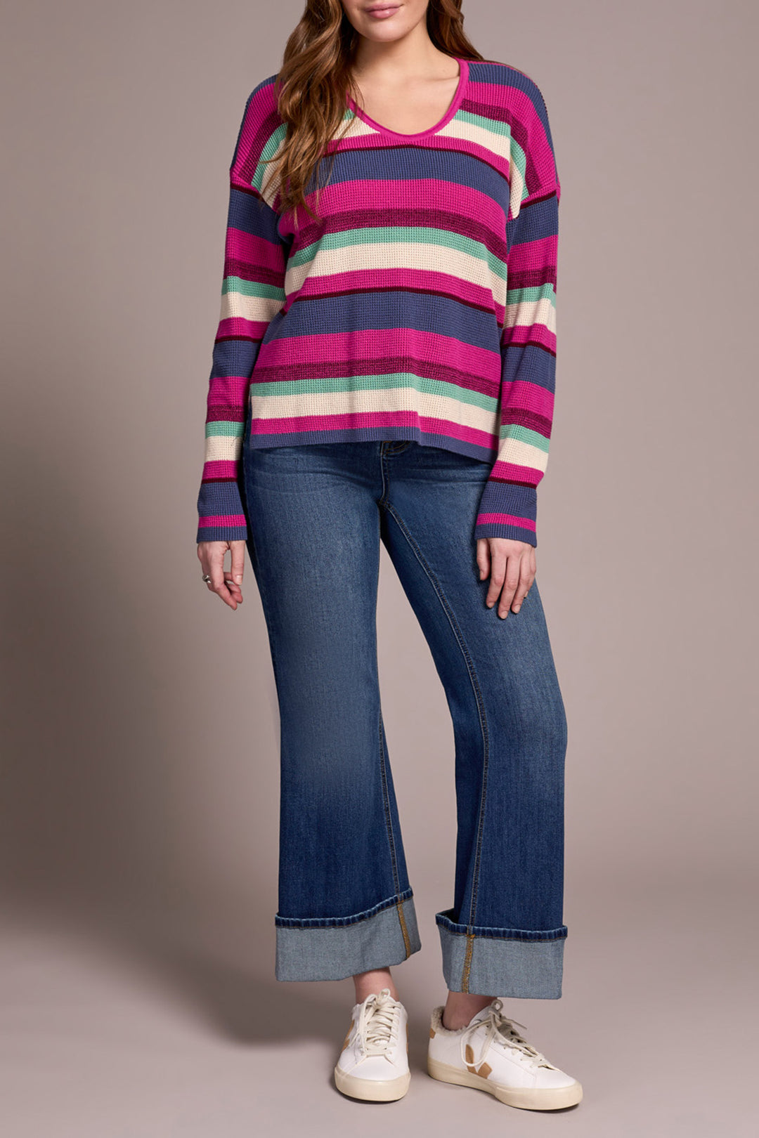 LONG SLEEVE U-NECK SWEATER - PINK FLAMBOYANT