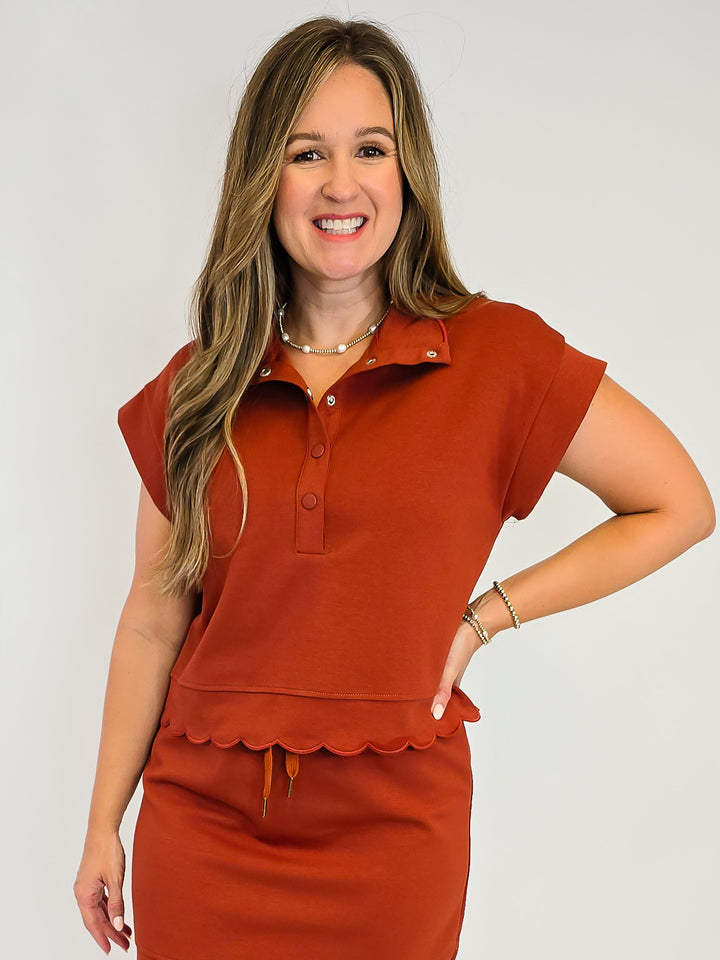 JERSEY KNIT SHORT SLEEVE PULLOVER TOP - CLAY