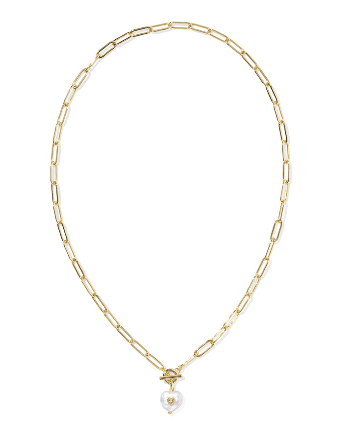 KENDRA SCOTT SASHA HEART SHORT PENDANT NECKLACE - GOLD PEARL