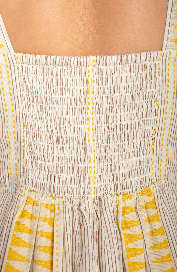 SLEEVELESS MIDI DRESS - CREAM BROWN STRIPE