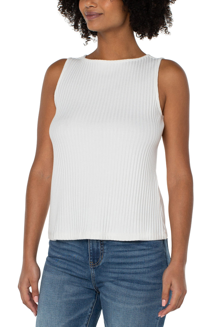 SLEEVELESS BOAT NECK RIB KNIT TOP - SNOW