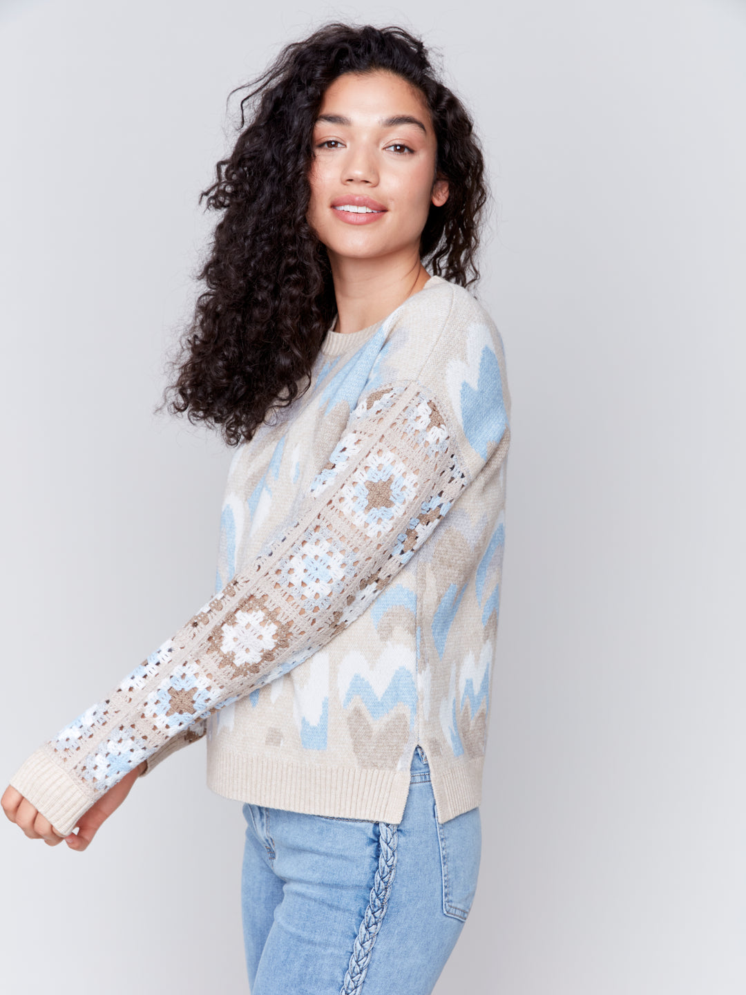 JACQUARD PRINTED SWEATER - OCEAN