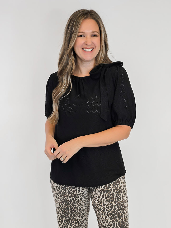 PUFF SLEEVE SOLID TOP - BLACK