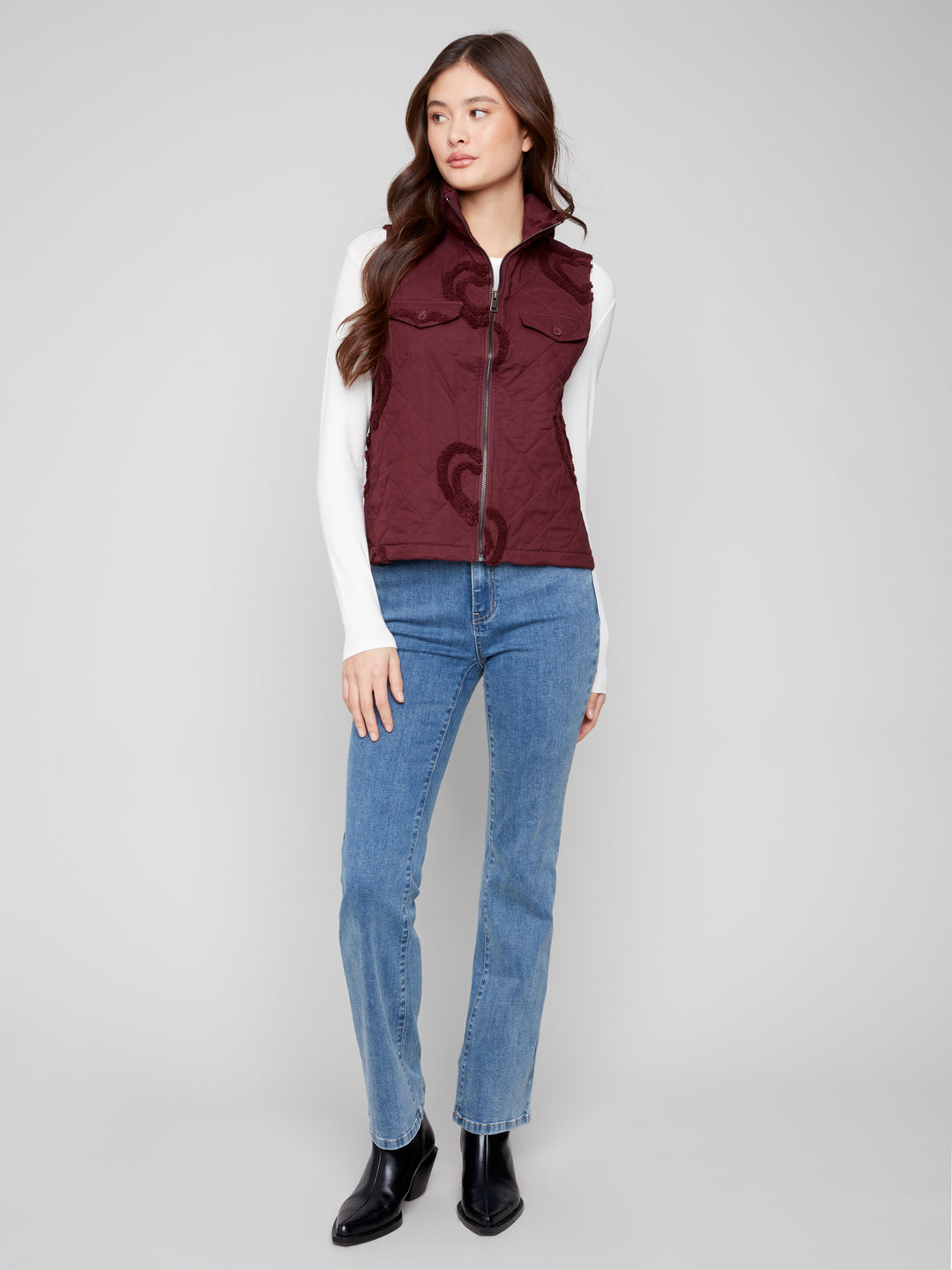 BOUCLE QUILTED SHORT VEST - CABERNET