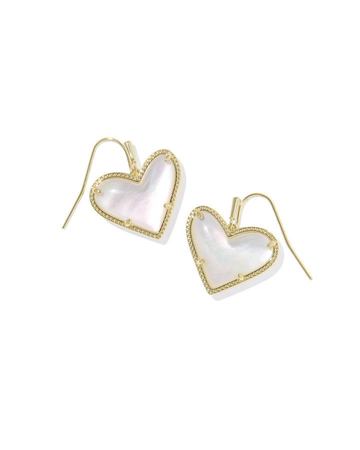 KENDRA SCOTT ARI HEART STATEMENT DROP EARRINGS - GOLD IVORY MOP