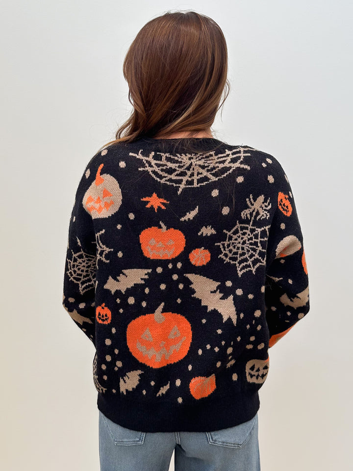 HALLOWEEN GRAPHIC KNIT SWEATER - BLACK