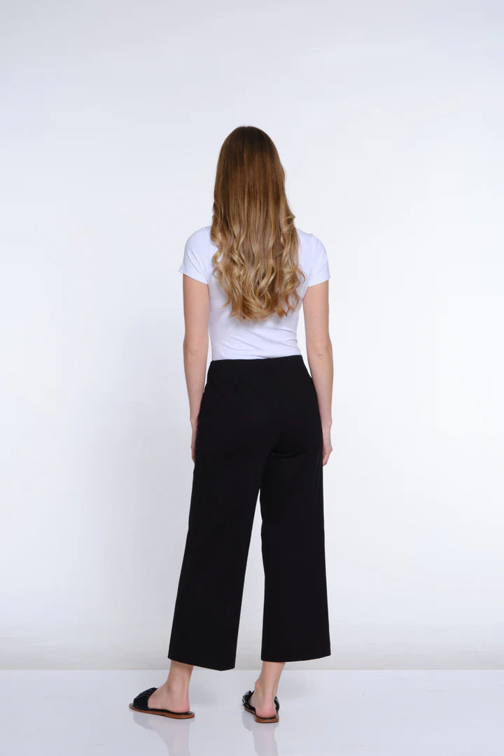 ELASTIC NO WAIST WIDE LEG CROP PANT - BLACK