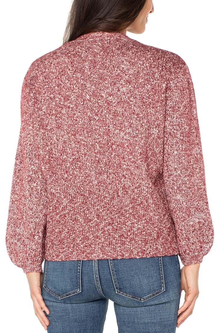 LONG SLEEVE BUTTON FRONT CARDIGAN SWEATER - MAROON MELANGE