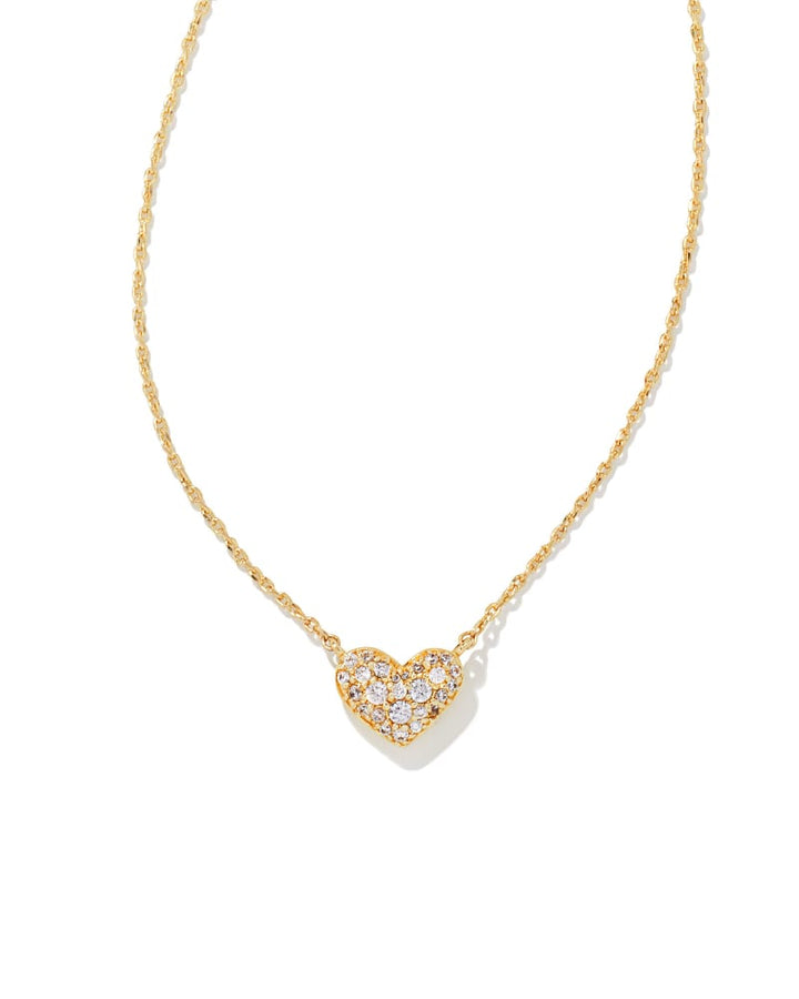 ARI PAVE CRYSTAL HEART NECKLACE - GOLD METAL WHITE CZ