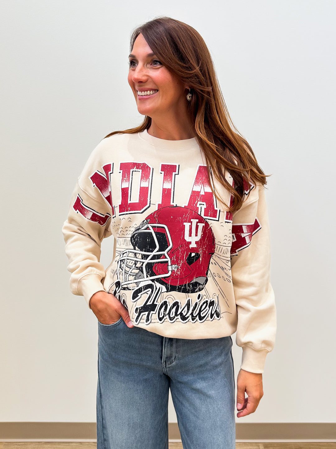 IU SPLIT LANTERN SLEEVE SWEATSHIRT - OATMEAL