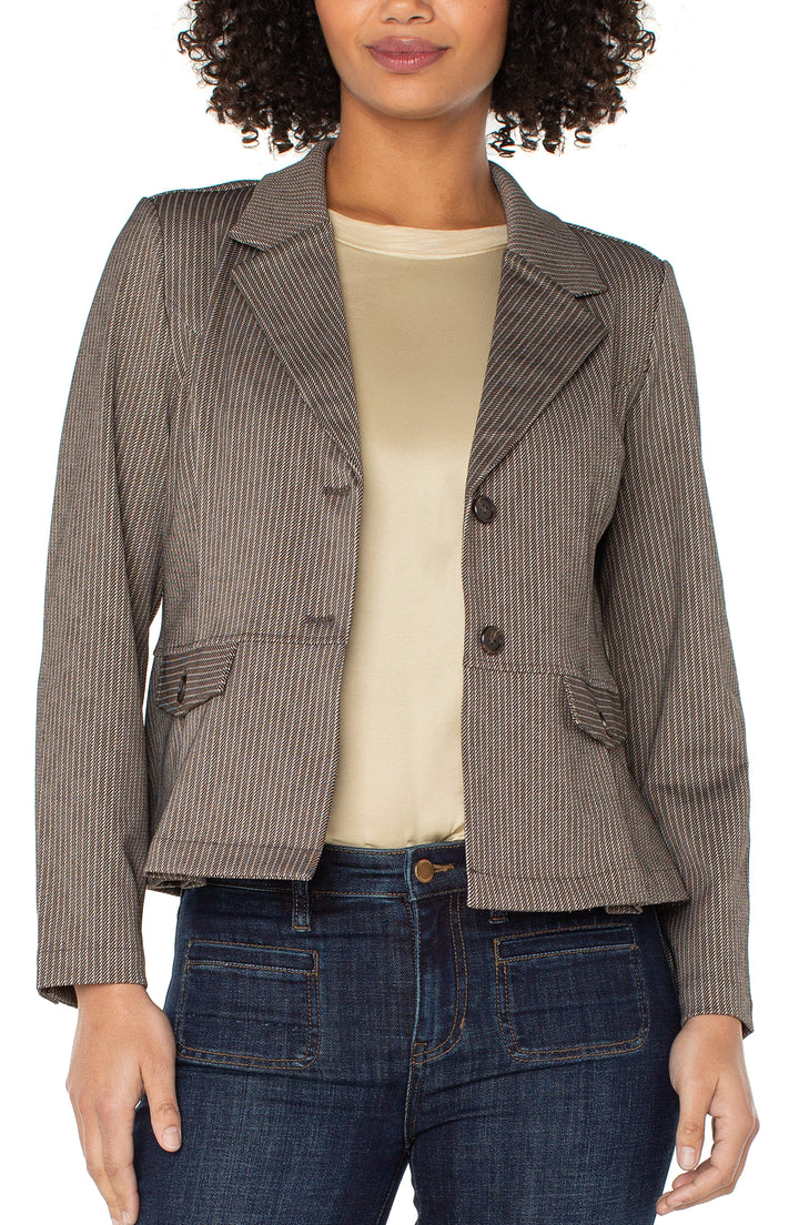 PEPLUM BLAZER - CAMEL/SAND STRIPE