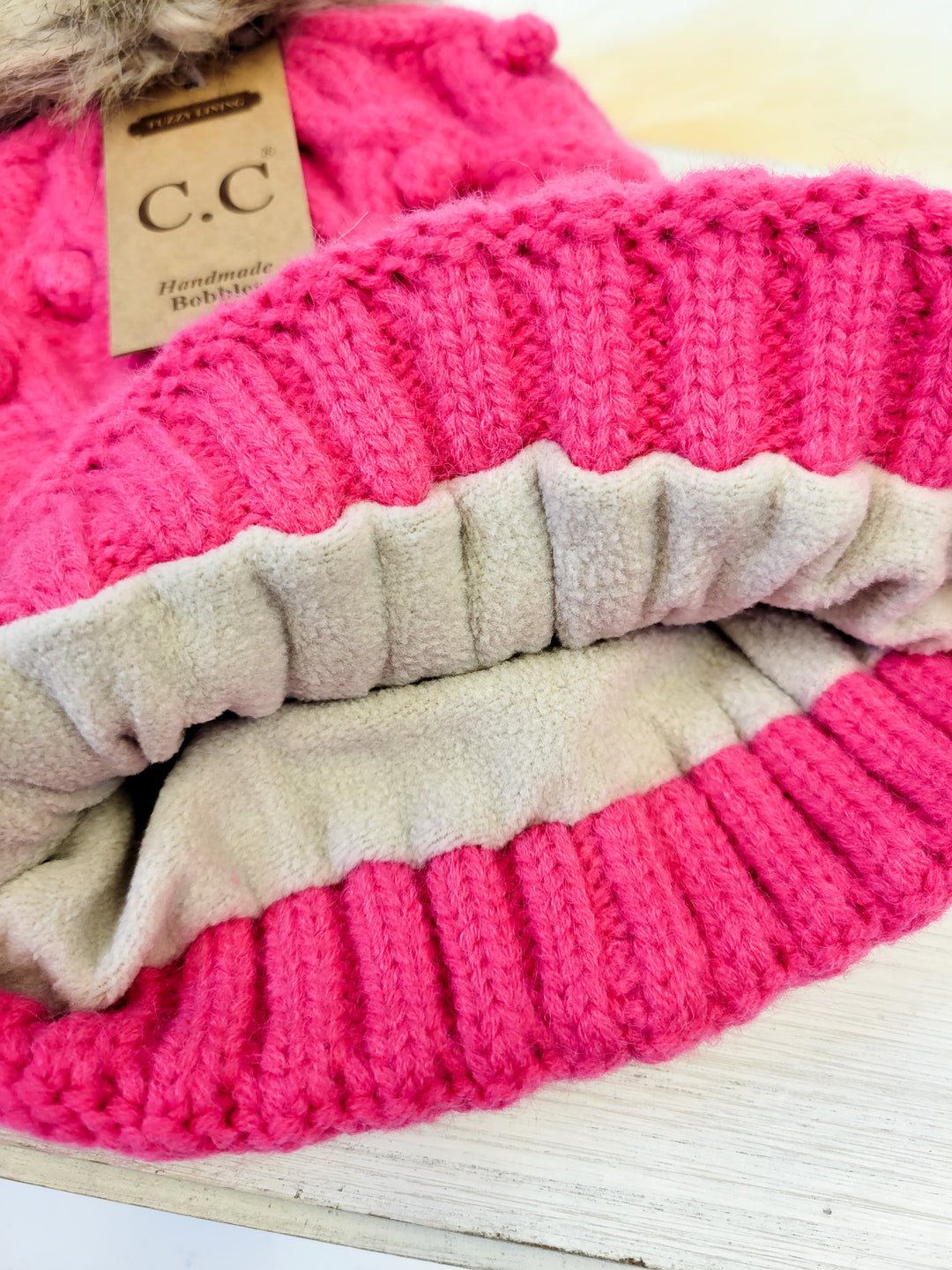 BOBBLE BEANIE HAT , CANDY PINK
