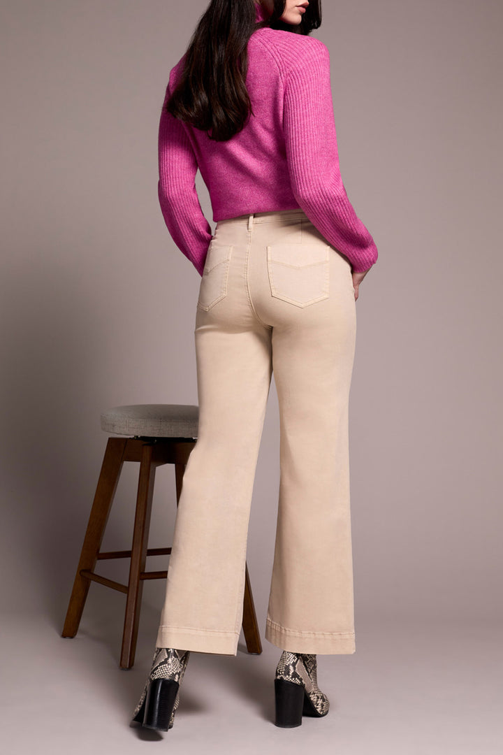 COMFORT STRETCH FLY FRONT WIDE LEG PANTS - SANDSTONE
