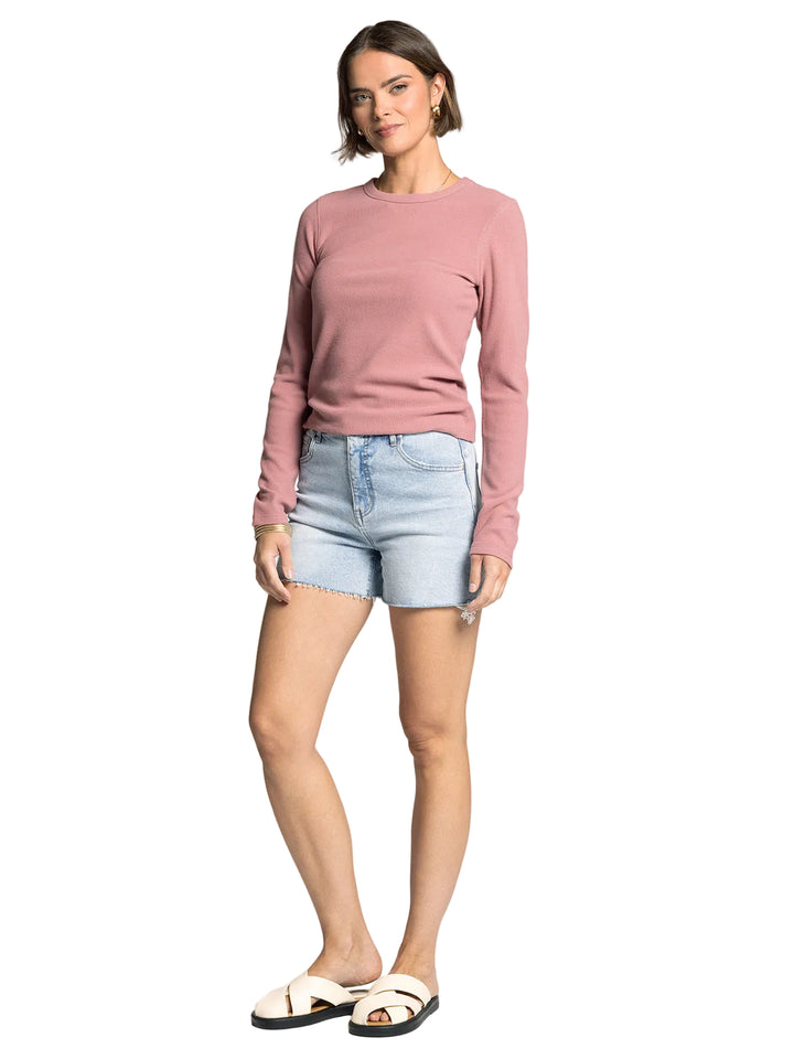 LONG SLEEVE CREW NECK ALDER TOP - ROSE