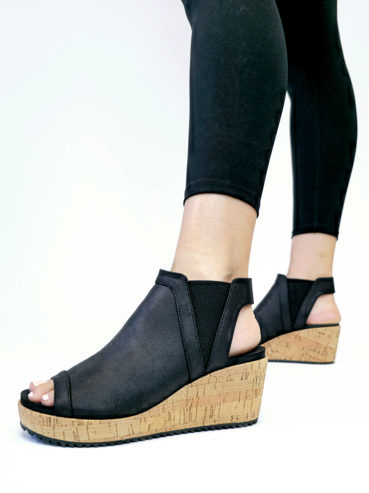 CORKY'S EASY NOW WEDGE SANDALS - BLACK OIL